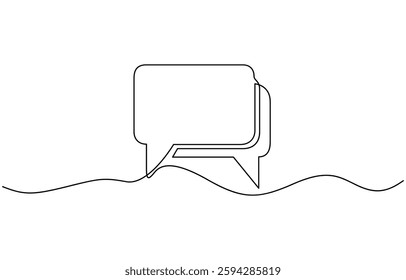 One continuous line illustration of speech bubble or chat icons, Speech bubble one line continuous. Two speech bubble line art. Hand drawn vector art.