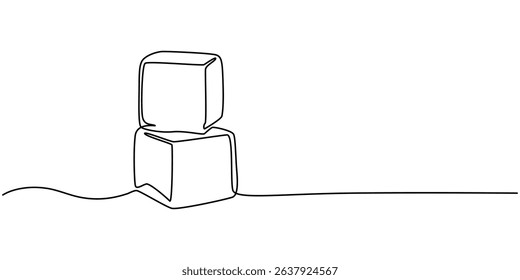 One continuous line illustration of stacked ice cubes, isolated on white background, Continuous line drawing of three ice cubes melting on a surface. Vector illustration, One continuous line