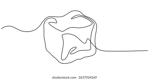 One continuous line illustration of stacked ice cubes, isolated on white background, Continuous line drawing of three ice cubes melting on a surface. Vector illustration, One continuous line