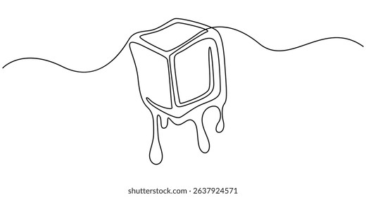 One continuous line illustration of stacked ice cubes, isolated on white background, Continuous line drawing of three ice cubes melting on a surface. Vector illustration, One continuous line