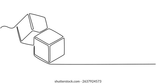 One continuous line illustration of stacked ice cubes, isolated on white background, Continuous line drawing of three ice cubes melting on a surface. Vector illustration, One continuous line