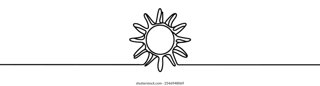 Una ilustración de línea continua del sol, aislado en el fondo blanco. Línea de arte del sol