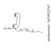 One continuous line illustration of a telephone receiver isolated on white background line art