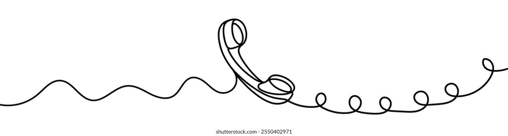 Una ilustración de línea continua de un receptor de teléfono, aislado sobre fondo blanco. Parte de línea de un receptor de teléfono