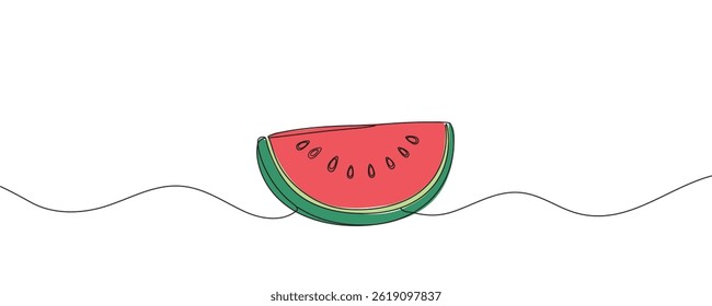 One continuous line illustration of watermelon slice isolated on white background. Sweet watermelon slice one line. vector illustration.