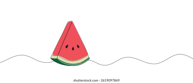 One continuous line illustration of watermelon slice isolated on white background. Sweet watermelon slice one line. vector illustration.