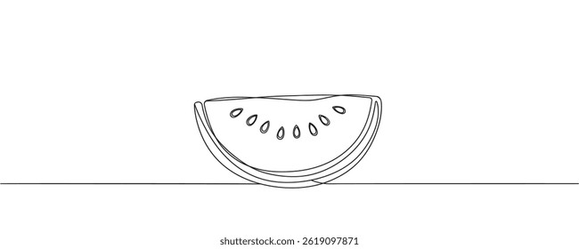 One continuous line illustration of watermelon slice isolated on white background. Sweet watermelon slice one line. vector illustration.