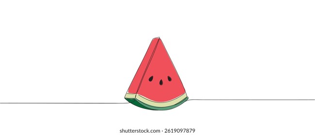 One continuous line illustration of watermelon slice isolated on white background. Sweet watermelon slice one line. vector illustration.