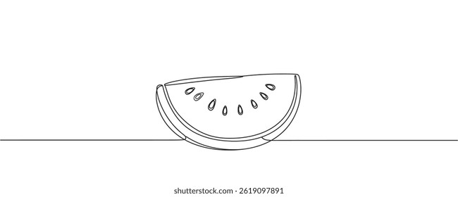 One continuous line illustration of watermelon slice isolated on white background. Sweet watermelon slice one line. vector illustration.