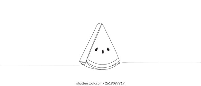 One continuous line illustration of watermelon slice isolated on white background. Sweet watermelon slice one line. vector illustration.