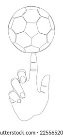 One continuous line of index finger pointng at Football ball. Thin Line Illustration vector concept. Contour Drawing Creative ideas.