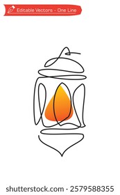One continuous line of Islamic lantern drawing. Vector illustration of an easy one line Islamic lantern drawing. Vector ramadan kareem lamp.