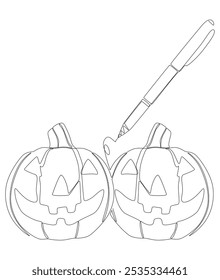 Una línea continua de Jack O' Lantern dibujada por con rotulador. Concepto de Vector de ilustración de calabaza de Halloween de línea delgada. Contour Dibujo Ideas creativas.