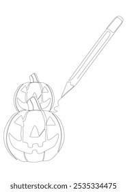 Una línea continua de Jack O' Lantern dibujada por con rotulador. Concepto de Vector de ilustración de calabaza de Halloween de línea delgada. Contour Dibujo Ideas creativas.