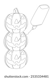 Una línea continua de Jack O' Lantern dibujada por con rotulador. Concepto de Vector de ilustración de calabaza de Halloween de línea delgada. Contour Dibujo Ideas creativas.