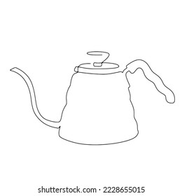One continuous line. Kettle and coffee pot. Continuous line art or One Line Drawing of hot coffee.