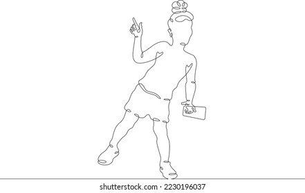 One continuous line. The kid is playing with the phone. The child is holding a smartphone. Baby. One continuous line on a white background.