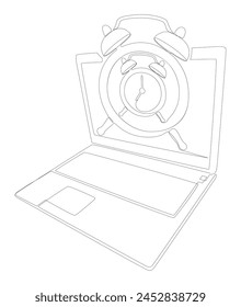One continuous line of Laptop with Alarm Clock. Thin Line Illustration vector concept. Contour Drawing Creative ideas.