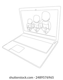 One continuous line of Laptop with Baby. Thin Line Illustration vector concept. Contour Drawing Creative ideas.