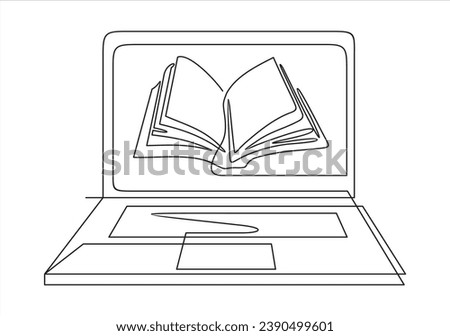 One continuous line of Laptop and book. Thin Line Illustration vector concept. Contour Drawing Creative ideas.	

