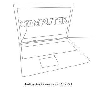 One continuous line of Laptop with Computer word. Thin Line Illustration vector concept. Contour Drawing Creative ideas.