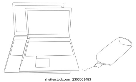 One continuous line of Laptop drawn by felt tip pen. Thin Line Illustration vector concept. Contour Drawing Creative ideas.