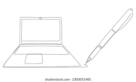 One continuous line of Laptop drawn by felt tip pen. Thin Line Illustration vector concept. Contour Drawing Creative ideas.