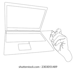 One continuous line of Laptop drawn by felt tip pen. Thin Line Illustration vector concept. Contour Drawing Creative ideas.