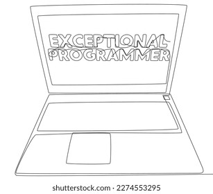 Eine durchgehende Zeile Laptop mit außergewöhnlichem Programmierwort. Leuchtzeilenvektorkonzept Erstellen Sie kreative Ideen.
