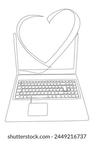 One continuous line of Laptop with Heart. Thin Line Illustration vector concept. Contour Drawing Creative ideas.