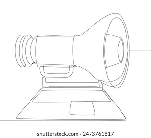 Eine durchgehende Linie von Laptop mit Megaphon. In: Thin Line Illustration Vektorgrafik Concept. Konturzeichnung Kreative Ideen.