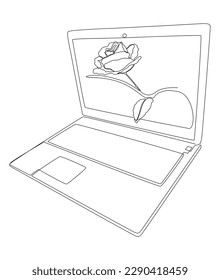 One continuous line of Laptop with rose. Thin Line Illustration vector concept. Contour Drawing Creative ideas.