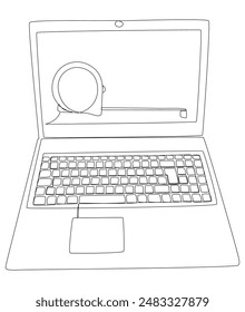 Eine durchgehende Notebook-Reihe mit Lineal-Tape. In: Thin Line Illustration Vektorgrafik Concept. Konturzeichnung Kreative Ideen.
