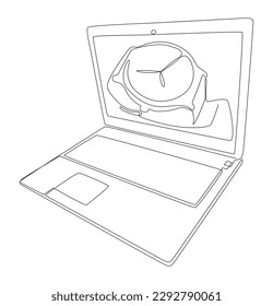 One continuous line of Laptop with wristwatch. Thin Line Illustration vector concept. Contour Drawing Creative ideas.