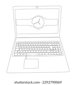 One continuous line of Laptop with wristwatch. Thin Line Illustration vector concept. Contour Drawing Creative ideas.