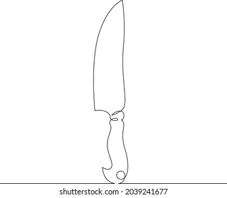 One continuous line. Large metal knife for halloween. One continuous drawing line logo isolated minimal illustration.