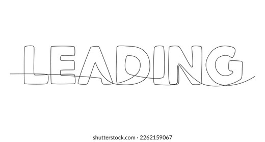 One continuous line of Leading word. Thin Line Illustration vector concept. Contour Drawing Creative ideas.