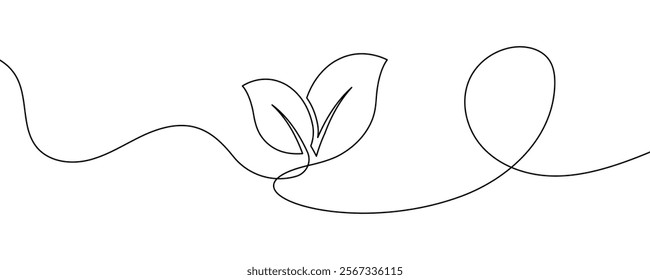 One continuous line leaf. Linear plants. Hand drawing leaves.