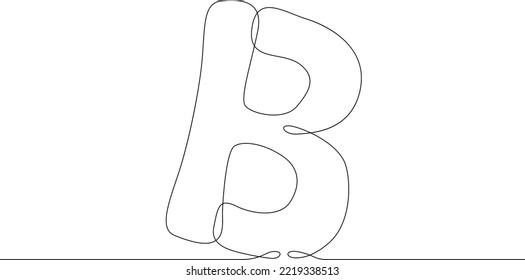 One continuous line. Letter of the alphabet. Latin alphabet. Capital letter. Letter B  .One continuous line on a white background.