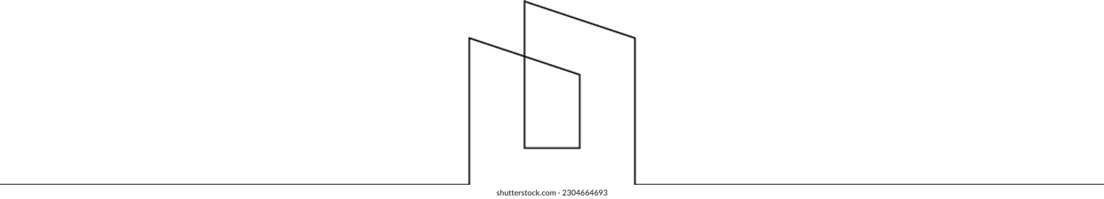 One continuous line. Linear . Minimalist home design. Geometric building logo. Modern city house. One continuous line drawn isolated, white background.