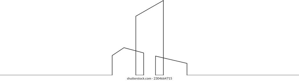 One continuous line. Linear . Minimalist home design. Geometric building logo. Modern city house. One continuous line drawn isolated, white background.