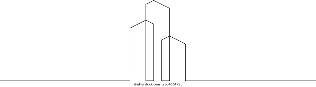 One continuous line. Linear . Minimalist home design. Geometric building logo. Modern city house. One continuous line drawn isolated, white background.