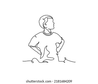 One continuous line a little boy bad behavior. Minimalist style vector illustration in white background.