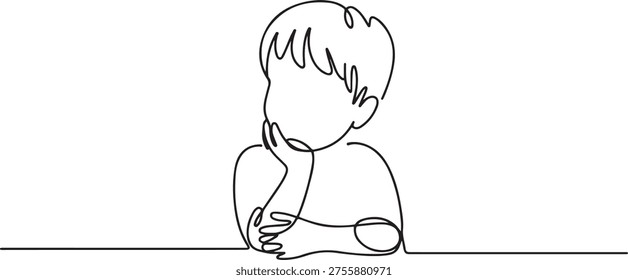 One continuous line a little boy thinking. Minimalist style vector. one line Icon drawing
