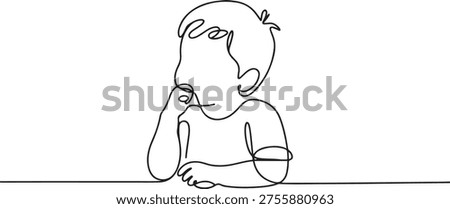 One continuous line a little boy thinking. Minimalist style vector. one line Icon drawing
