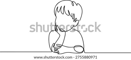 One continuous line a little boy thinking. Minimalist style vector. one line Icon drawing
