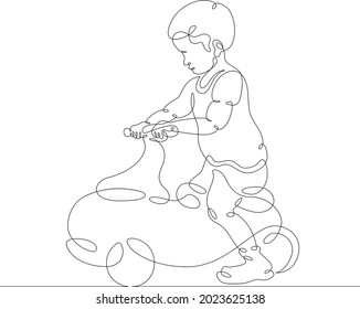 One continuous line.
Little child playing. Childrens games. Portrait of a baby.
One continuous drawing line logo isolated minimal illustration.