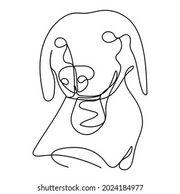 One continuous line of logo symbols, sitting dog, smiling, wildlife concept, pet, veterinarian.
