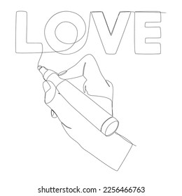 One continuous line of Love word written by pen. Thin Line Illustration vector concept. Contour Drawing Creative ideas.