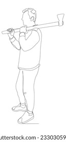One continuous line of a Lumberjack. Thin Line Illustration vector concept. Contour Drawing Creative ideas.